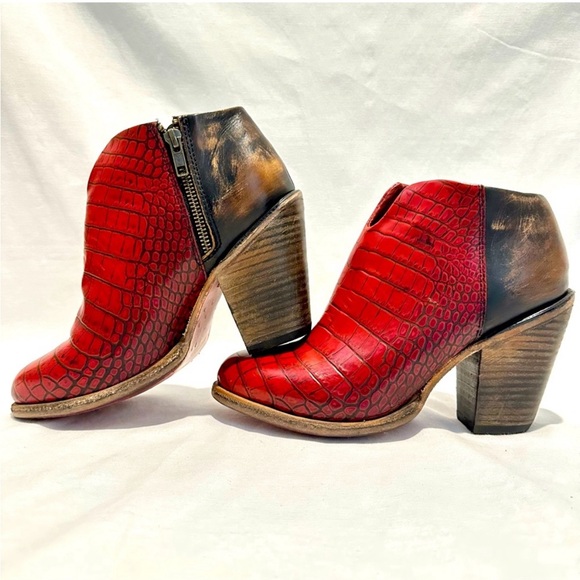 freebird red croc leather booties size 7 brand new - Picture 2 of 5